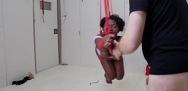  Beautiful black submissive gets gagged, tied up, ass punished, and turned into an anal compass needle to help her dominant conquer space - Noemie Bilas